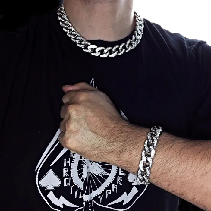 Bling Cartel Admin Bracelets Silver Tone 18 Cuban Link Choker Chain Iced Bracelet 18MM