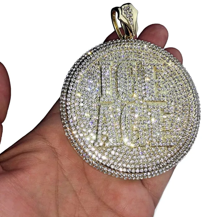 Bling Cartel Admin Necklaces 14K Gold Finish Huge Ice Age Medallion Iced Flooded Out Pendant