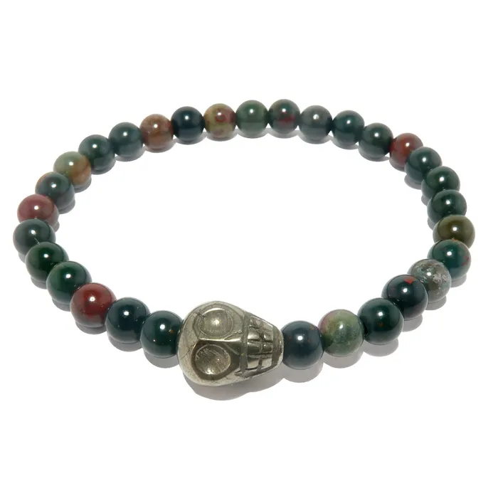 Bloodstone Bracelet Pyrite Fools Gold Edgy Skull Satin Crystals Bracelets