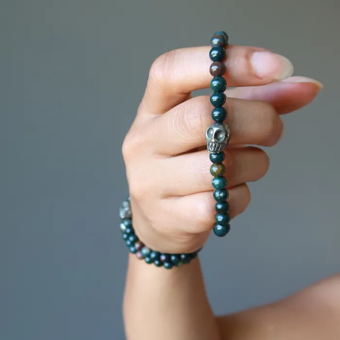 Bloodstone Bracelet Pyrite Fools Gold Edgy Skull Satin Crystals Bracelets