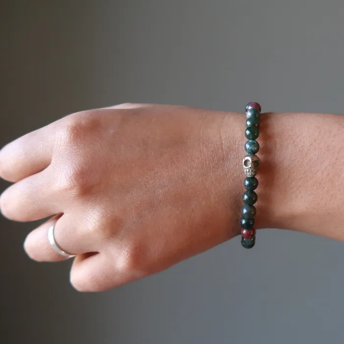 Bloodstone Bracelet Pyrite Fools Gold Edgy Skull Satin Crystals Bracelets