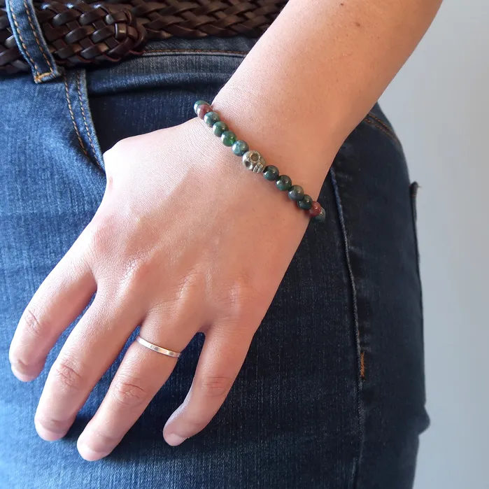 Bloodstone Bracelet Pyrite Fools Gold Edgy Skull Satin Crystals Bracelets