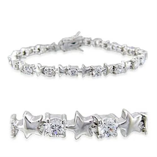 Bracelets 32020 Rhodium Brass Bracelet with AAA Grade CZ in Clear Alamode