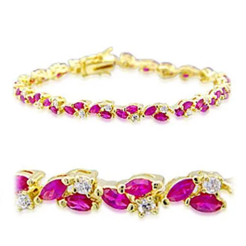 Bracelets Alamode 32001 Gold Brass Bracelet with Synthetic Garnet in Ruby
