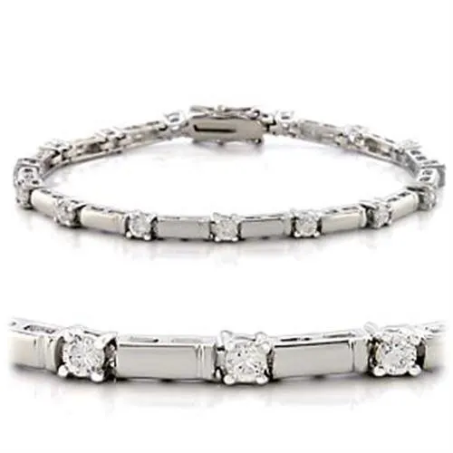 Bracelets Alamode 47403 Rhodium Brass Bracelet with AAA Grade CZ in Clear