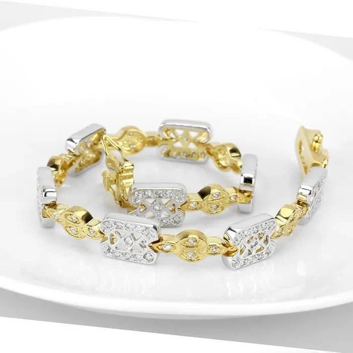 Bracelets Alamode LO4741 GoldRhodium Brass Bracelet with AAA Grade CZ in Clear