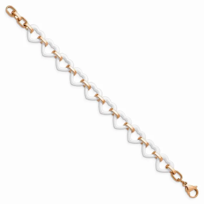 Bracelets Chisel Stainless Steel and Ceramic Pink IPplated Heart w75 inch ext Bracelet Bracelets Chisel Stainless Steel and Ceramic Pink IPplated Heart w75 inch ext Bracelet