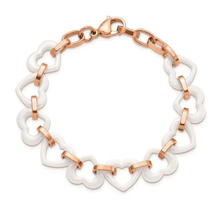 Bracelets Chisel Stainless Steel and Ceramic Pink IPplated Heart w75 inch ext Bracelet Bracelets Chisel Stainless Steel and Ceramic Pink IPplated Heart w75 inch ext Bracelet
