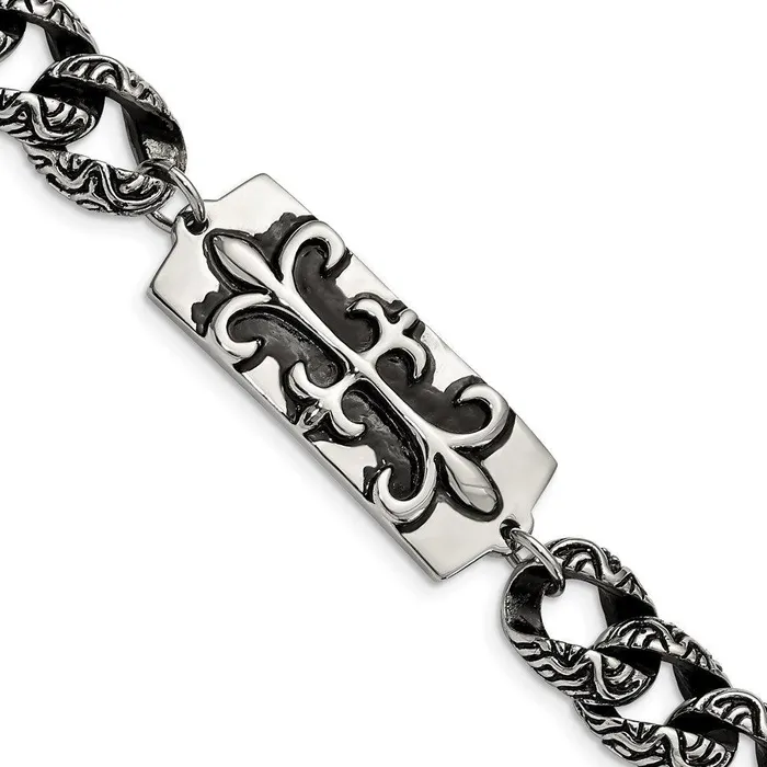 Bracelets Chisel Stainless Steel Antiqued Fleur de Lis 9in Bracelet