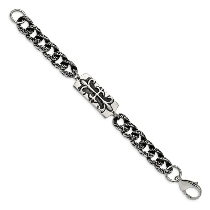 Bracelets Chisel Stainless Steel Antiqued Fleur de Lis 9in Bracelet Bracelets Chisel Stainless Steel Antiqued Fleur de Lis 9in Bracelet