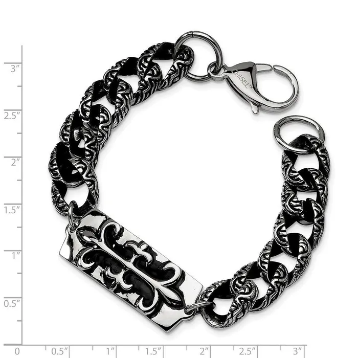 Bracelets Chisel Stainless Steel Antiqued Fleur de Lis 9in Bracelet Bracelets Chisel Stainless Steel Antiqued Fleur de Lis 9in Bracelet
