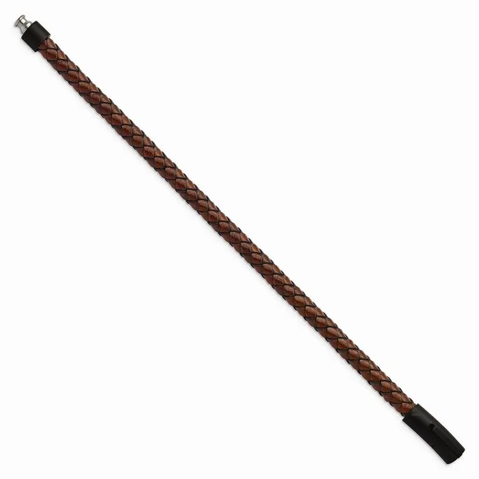 Bracelets Chisel Stainless Steel Brushed Black IPplated Brown Leather 825in Bracelet Bracelets Chisel Stainless Steel Brushed Black IPplated Brown Leather 825in Bracelet