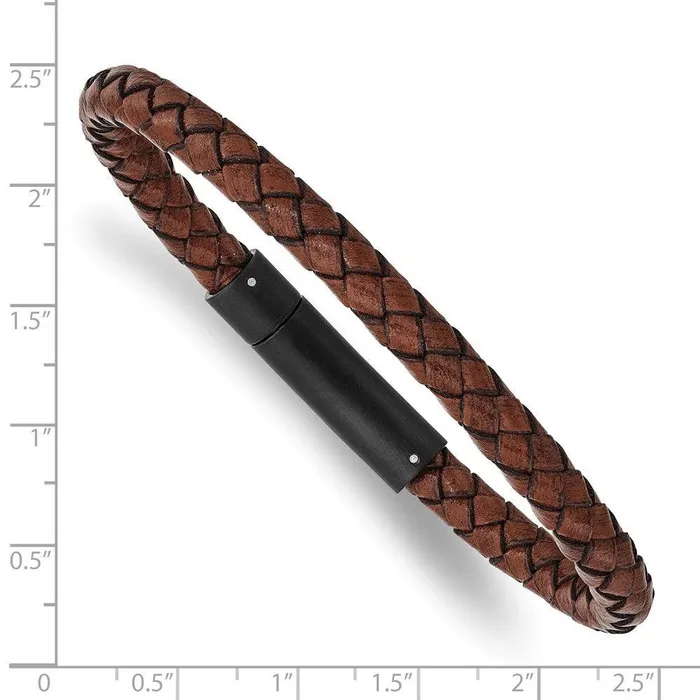 Bracelets Chisel Stainless Steel Brushed Black IPplated Brown Leather 825in Bracelet Bracelets Chisel Stainless Steel Brushed Black IPplated Brown Leather 825in Bracelet
