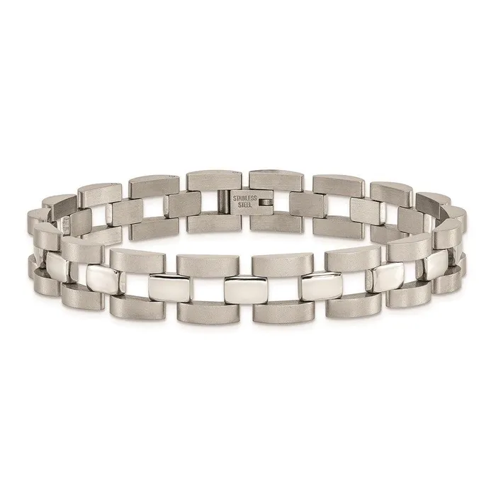 Bracelets Chisel Stainless Steel Polished and Matte Link Bracelet Bracelets Chisel Stainless Steel Polished and Matte Link Bracelet