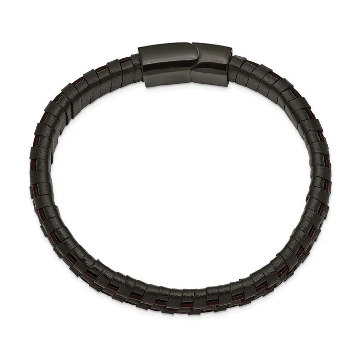 Bracelets Chisel Stainless Steel Polished Black IP Black and Brown Leather 825in Bracelet Bracelets Chisel Stainless Steel Polished Black IP Black and Brown Leather 825in Bracelet