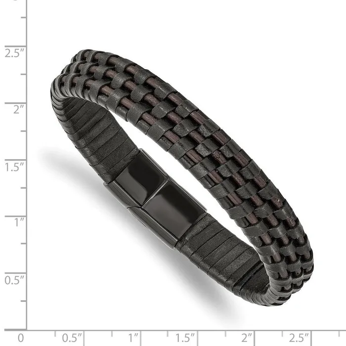 Bracelets Chisel Stainless Steel Polished Black IP Black and Brown Leather 825in Bracelet Bracelets Chisel Stainless Steel Polished Black IP Black and Brown Leather 825in Bracelet