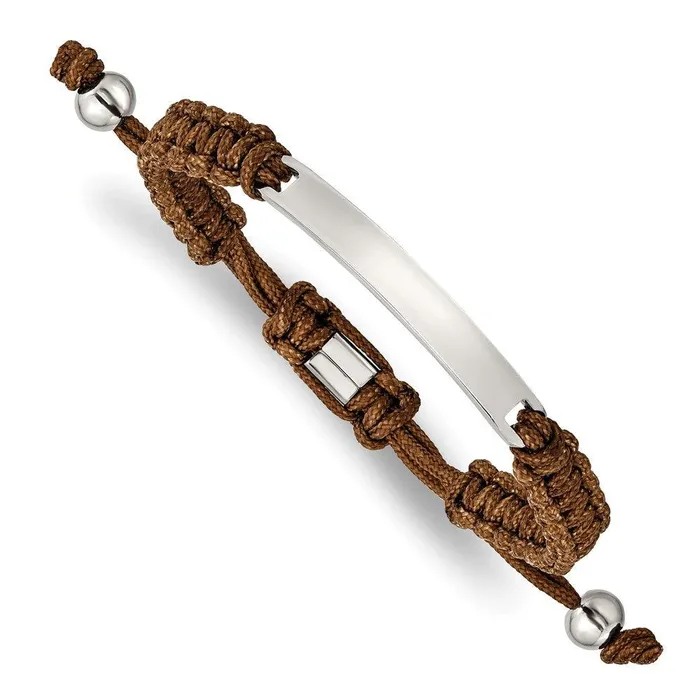 Bracelets Chisel Stainless Steel Polished Brown Nylon Adjustable ID Bracelet Bracelets Chisel Stainless Steel Polished Brown Nylon Adjustable ID Bracelet