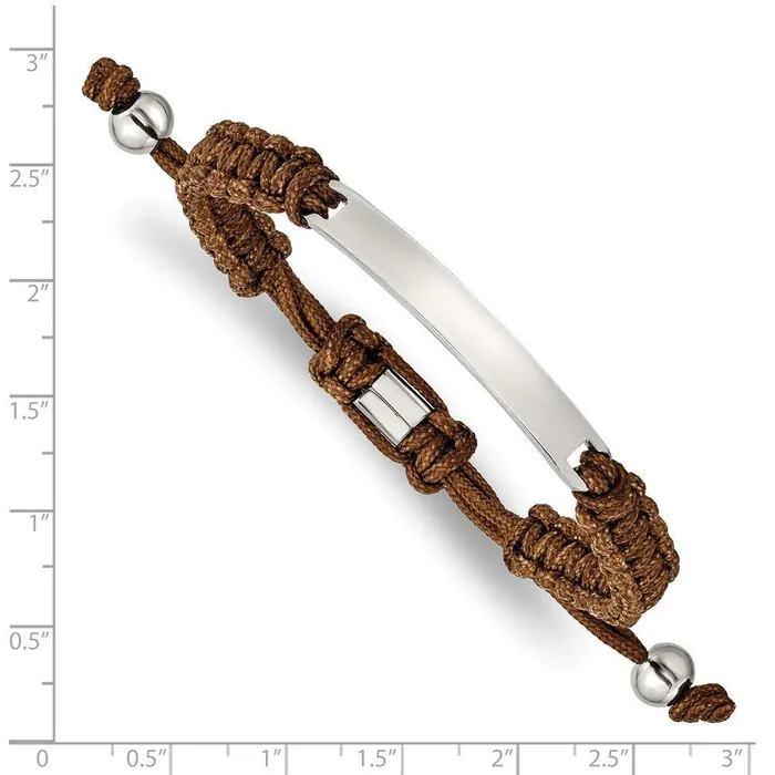 Bracelets Chisel Stainless Steel Polished Brown Nylon Adjustable ID Bracelet Bracelets Chisel Stainless Steel Polished Brown Nylon Adjustable ID Bracelet