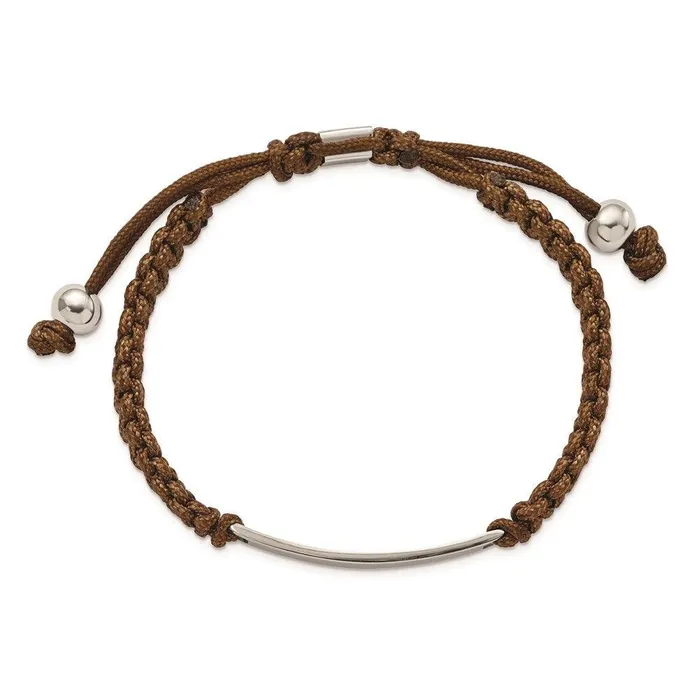 Bracelets Chisel Stainless Steel Polished Brown Nylon Adjustable ID Bracelet Bracelets Chisel Stainless Steel Polished Brown Nylon Adjustable ID Bracelet