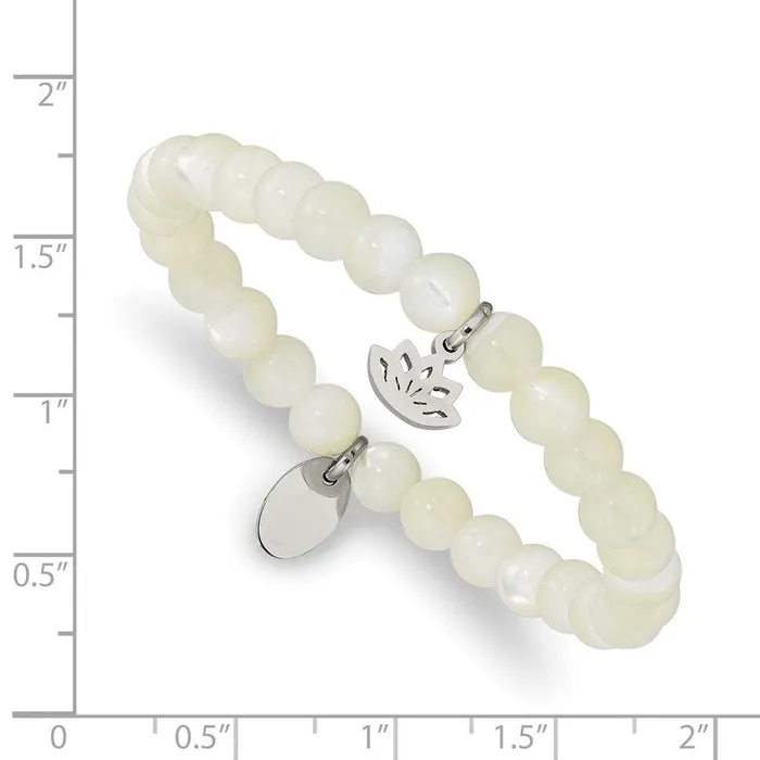 Bracelets Chisel Stainless Steel Polished Lotus Mother of Pearl Beaded Stretch Bracelet Bracelets Chisel Stainless Steel Polished Lotus Mother of Pearl Beaded Stretch Bracelet