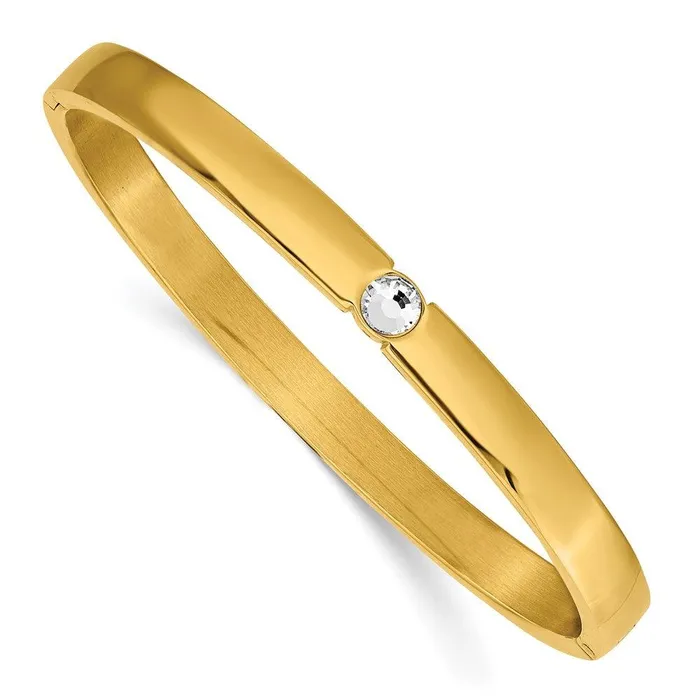 Bracelets Chisel Stainless Steel Polished Yellow IPplated Preciosa Crystal 6mm Hinged Bangl Bracelets Chisel Stainless Steel Polished Yellow IPplated Preciosa Crystal 6mm Hinged Bangl