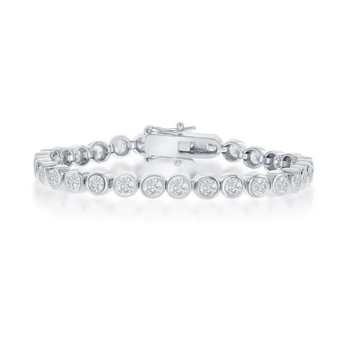 Bracelets Classic Sterling Silver 3mm BezelSet Round CZ Tennis Bracelet 7