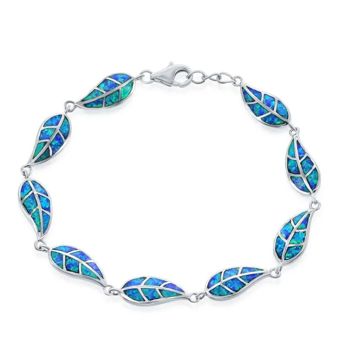 Bracelets Classic Sterling Silver Blue Inlay Opal Linked Leafs Bracelet 75 Bracelets Classic Sterling Silver Blue Inlay Opal Linked Leafs Bracelet 75