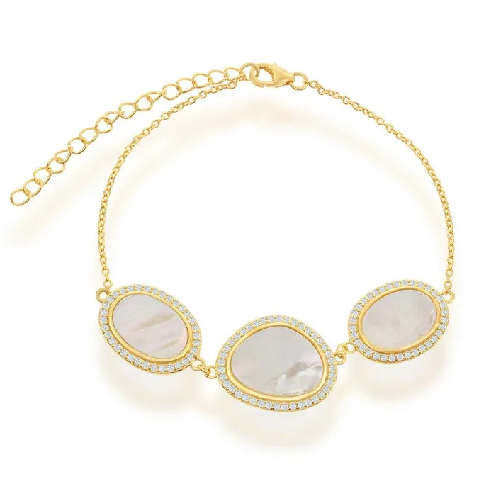 Bracelets Classic Sterling Silver Oval and Irregular MOP with CZ Border Bracelet Bracelets Classic Sterling Silver Oval and Irregular MOP with CZ Border Bracelet