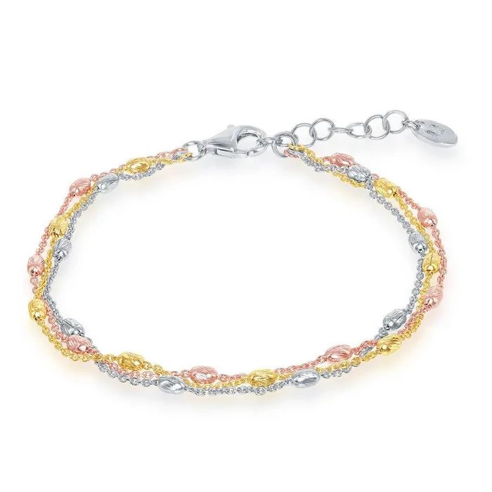 Bracelets Classic Sterling Silver Tri Color Triple Strand Oval Beaded Bracelet 7 Bracelets Classic Sterling Silver Tri Color Triple Strand Oval Beaded Bracelet 7