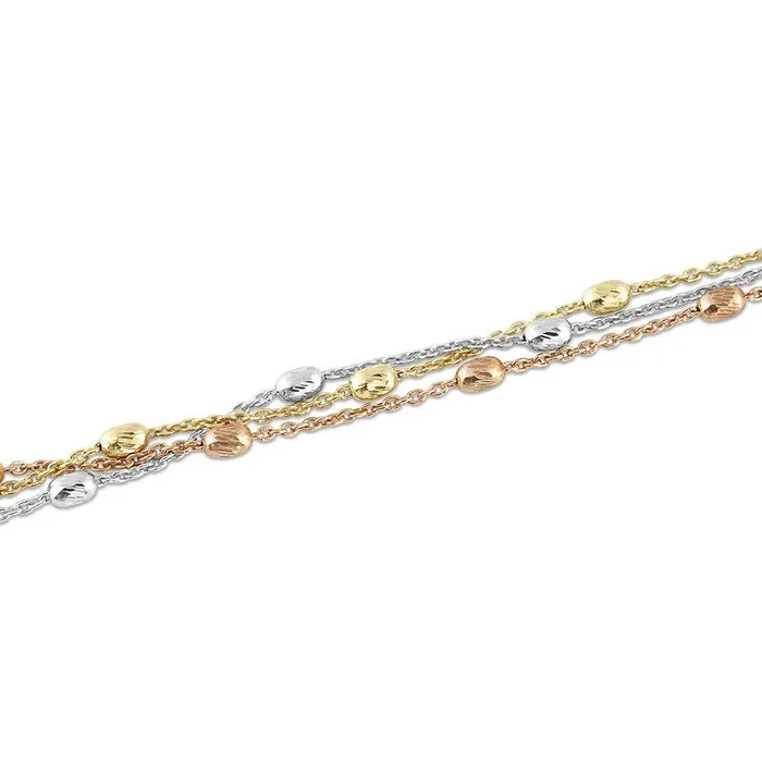 Bracelets Classic Sterling Silver Tri Color Triple Strand Oval Beaded Bracelet 7 Bracelets Classic Sterling Silver Tri Color Triple Strand Oval Beaded Bracelet 7
