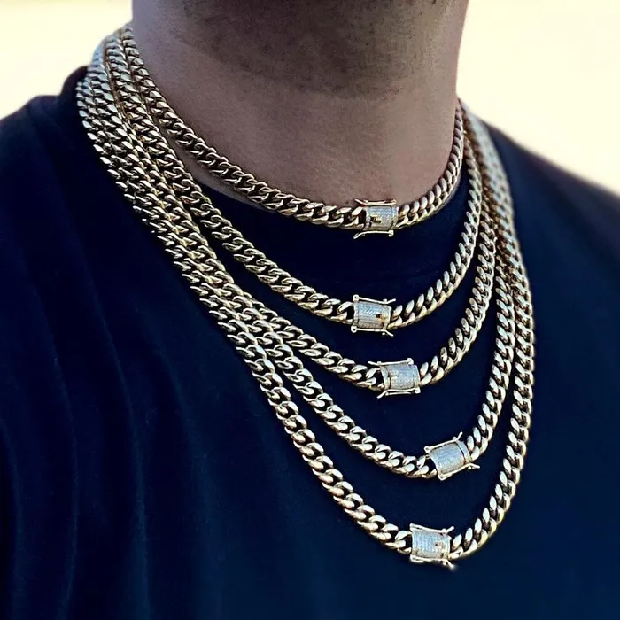Bracelets Harlem Bling 14K Gold Plated Stainless Steel Miami Cuban Chain Moissanite Clasp 8MM Bracelets Harlem Bling 14K Gold Plated Stainless Steel Miami Cuban Chain Moissanite Clasp 8MM