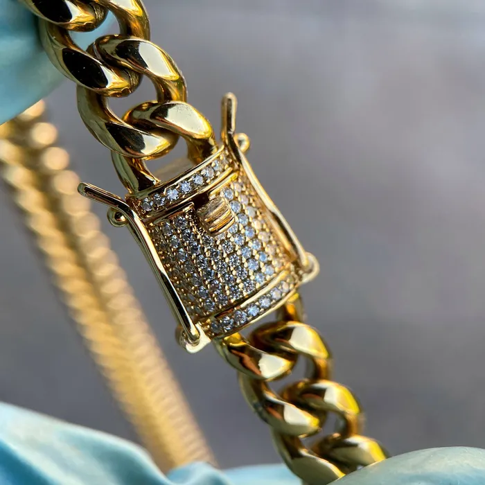 Bracelets Harlem Bling 14K Gold Plated Stainless Steel Miami Cuban Chain Moissanite Clasp 8MM Bracelets Harlem Bling 14K Gold Plated Stainless Steel Miami Cuban Chain Moissanite Clasp 8MM