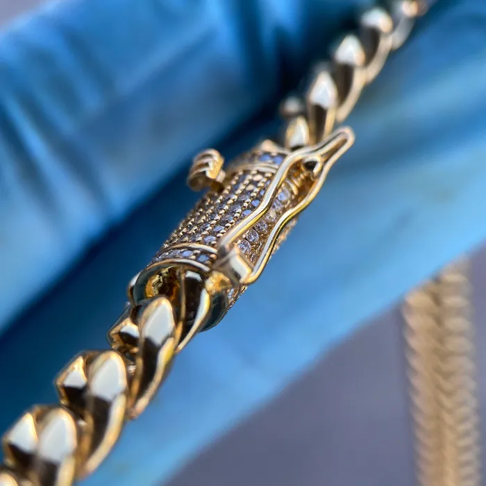 Bracelets Harlem Bling 14K Gold Plated Stainless Steel Miami Cuban Chain Moissanite Clasp 8MM Bracelets Harlem Bling 14K Gold Plated Stainless Steel Miami Cuban Chain Moissanite Clasp 8MM