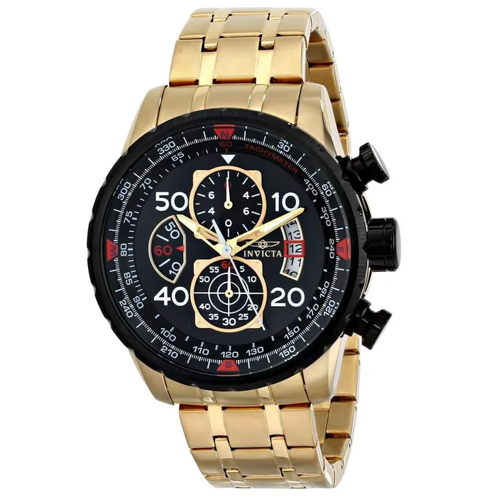 Bracelets Invicta Invicta Mens Chronograph Watch Aviator Black Dial Yellow Steel Bracelet 17206 Bracelets Invicta Invicta Mens Chronograph Watch Aviator Black Dial Yellow Steel Bracelet 17206