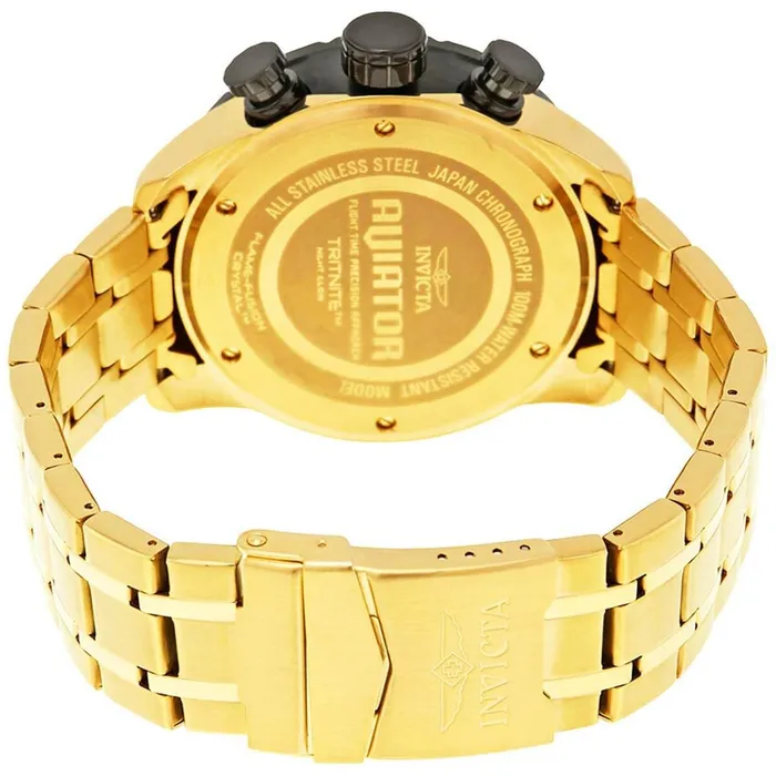 Bracelets Invicta Invicta Mens Chronograph Watch Aviator Black Dial Yellow Steel Bracelet 17206