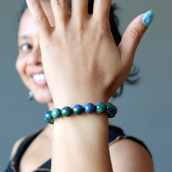 Bracelets Satin Crystals Azurite Malachite Bracelet Earth Essence Stone