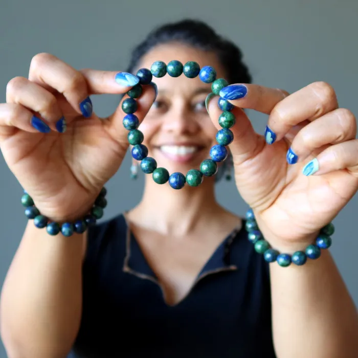Bracelets Satin Crystals Azurite Malachite Bracelet Earth Essence Stone