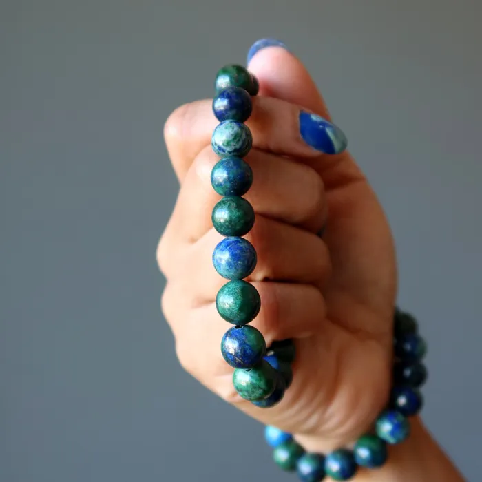 Bracelets Satin Crystals Azurite Malachite Bracelet Earth Essence Stone