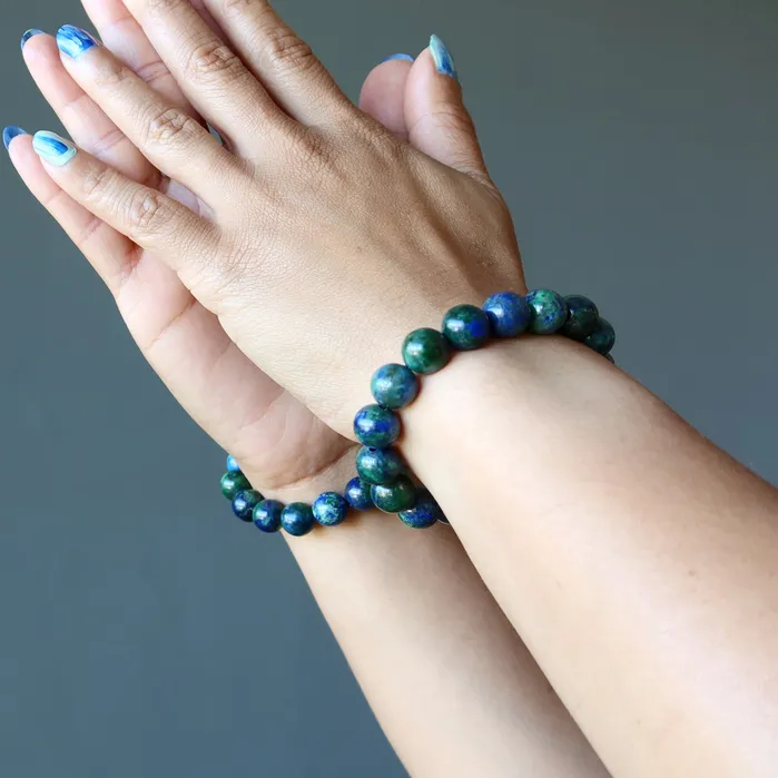 Bracelets Satin Crystals Azurite Malachite Bracelet Earth Essence Stone