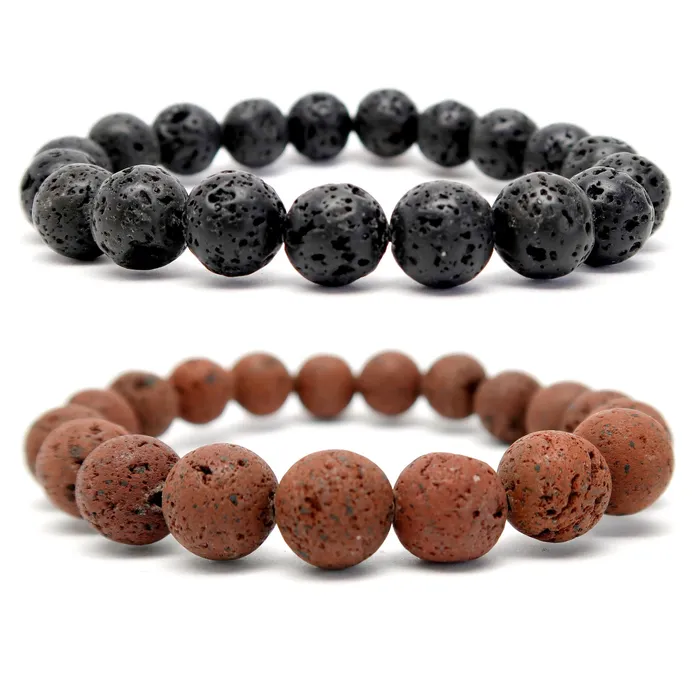Bracelets Satin Crystals Lava Bracelet Set Black Red Volcanic Essential Oil Diffuser