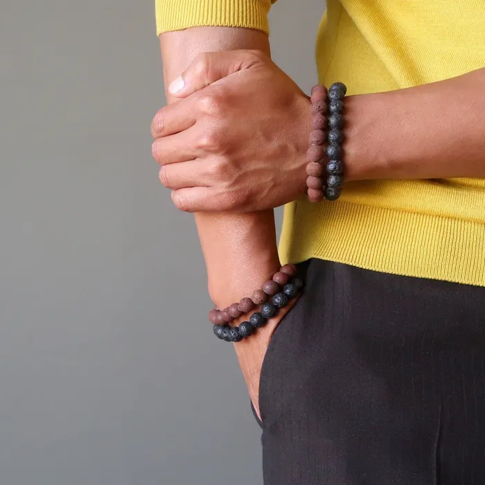 Bracelets Satin Crystals Lava Bracelet Set Black Red Volcanic Essential Oil Diffuser
