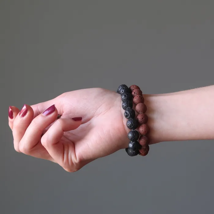 Bracelets Satin Crystals Lava Bracelet Set Black Red Volcanic Essential Oil Diffuser
