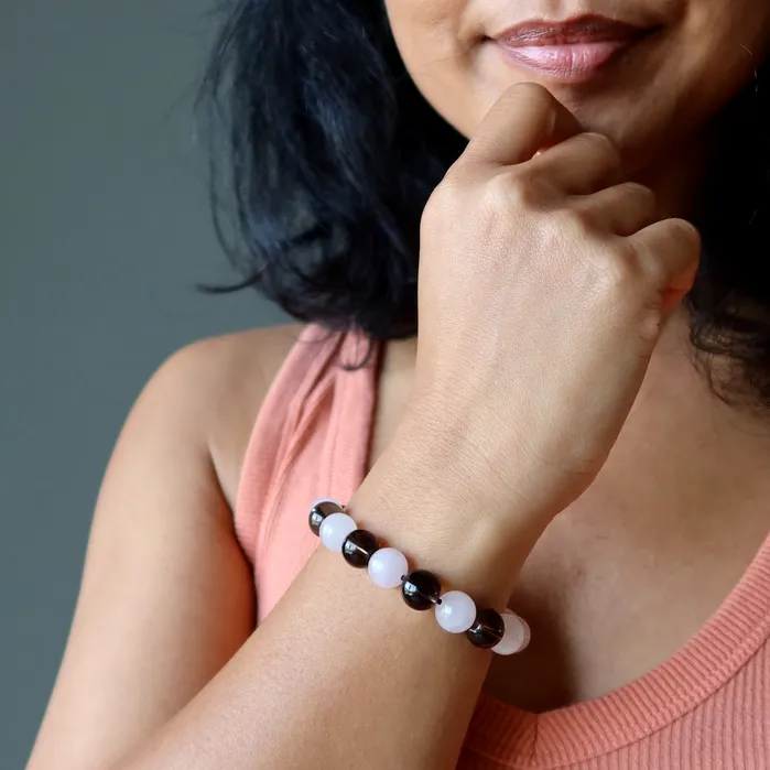 Bracelets Satin Crystals Rose Quartz Bracelet Smoky Hot Love Protector