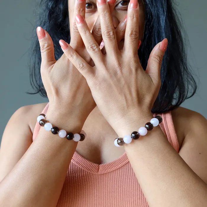 Bracelets Satin Crystals Rose Quartz Bracelet Smoky Hot Love Protector
