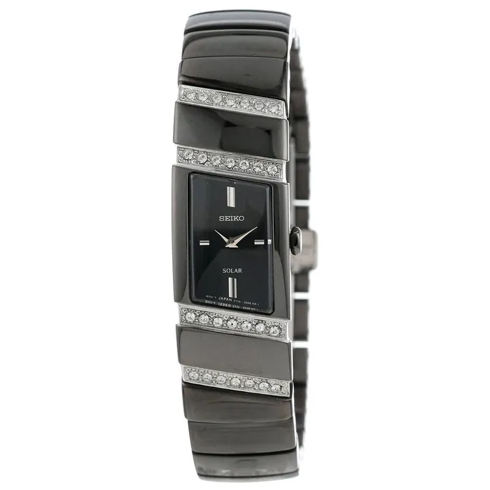 Bracelets Seiko Seiko SUP169 Womens Solar Swarovski Crystals Black Plated Steel Bracelet Power Reserve Watch Bracelets Seiko Seiko SUP169 Womens Solar Swarovski Crystals Black Plated Steel Bracelet Power Reserve Watch