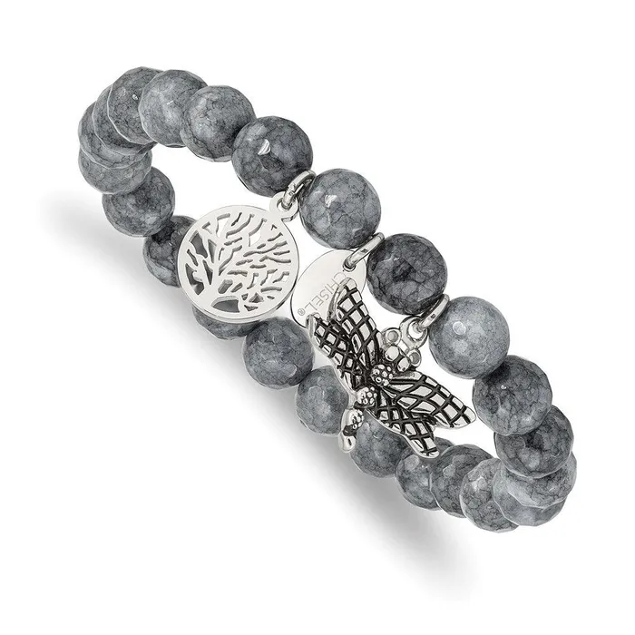 Bracelets Stainless Steel Antiqued Polished Dragonfly Grey Dyed Jade Bracelet Chisel Bracelets Stainless Steel Antiqued Polished Dragonfly Grey Dyed Jade Bracelet Chisel