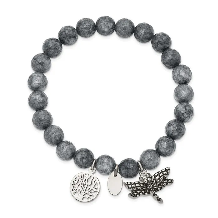 Bracelets Stainless Steel Antiqued Polished Dragonfly Grey Dyed Jade Bracelet Chisel Bracelets Stainless Steel Antiqued Polished Dragonfly Grey Dyed Jade Bracelet Chisel