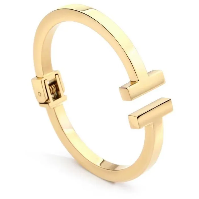 Bracelets VVS Jewelry 18k GoldPlated Stainless Steel T Cuff Bracelet