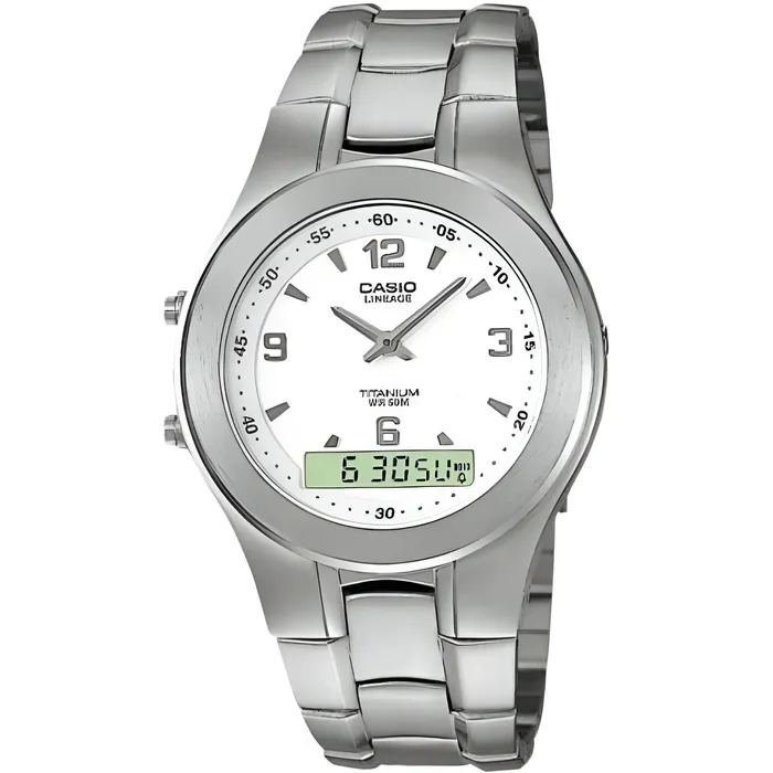 Casio Mens Watch Lineage White and Grey Dial Bracelet AnalogDigital LIN1667A Casio Bracelets