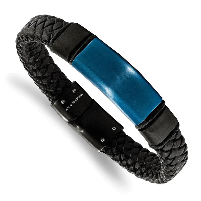 Chisel Bracelets Stainless Steel Black Blue IPplated wSilicone Leather 825in Bracelet Chisel Bracelets Stainless Steel Black Blue IPplated wSilicone Leather 825in Bracelet